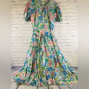 J.Crew Floral Cotton Tiered Relaxed Button Front Cottagecore Boho Midi Dress S